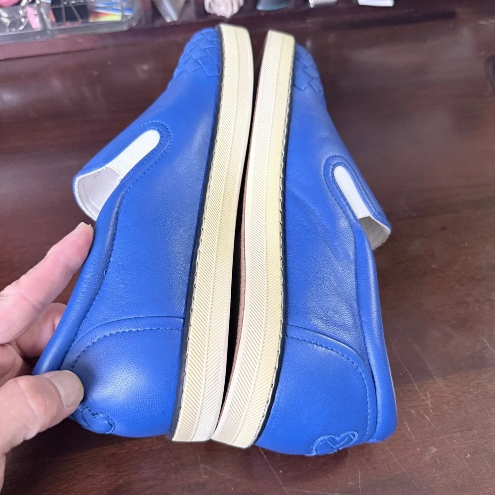 BOTTEGA‎ VENETA Intrecciato Blue Leather 592368 Speedster Slip on Shoes